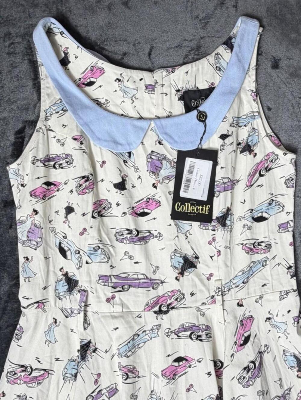 NWT Collectif London Retro Rockabilly 50s Car Print Swing Dress Size M UK 12